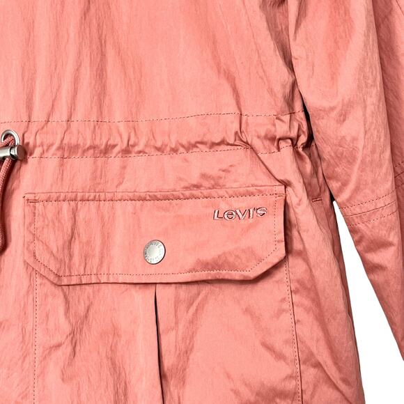 Levis Cinch Waist Anorak Rain Jacket Pink Mahogany Sz M Full Zip Long Sleeves - Picture 5 of 12